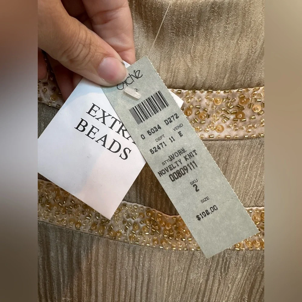 Vintage Cache Y2K Sequin Beaded Gold Romantic Formal Silk Gown Size 2 XS NWT - Picture 11 of 13